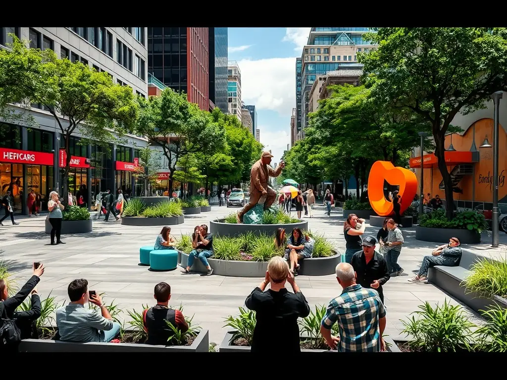 An image depicting the positive impact of TOUTAZIMUT's activities on the local environment or economy, such as a revitalized public space or a thriving local business.
